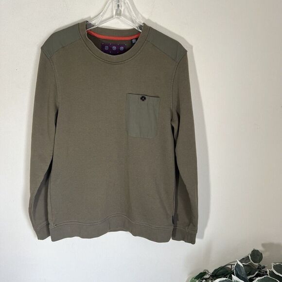 Ted Baker Men's Cotton Blend Mixed Media Pullover Sweater Thick Green 3 US M - Picture 2 of 6